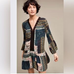 Anthropologie/Maeve Green Patchwork Print. Size XS